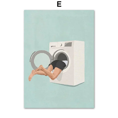 DecorBites™ "Laundry Girl Nordic Wall Art Print"