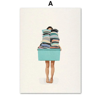 DecorBites™ "Laundry Girl Nordic Wall Art Print"
