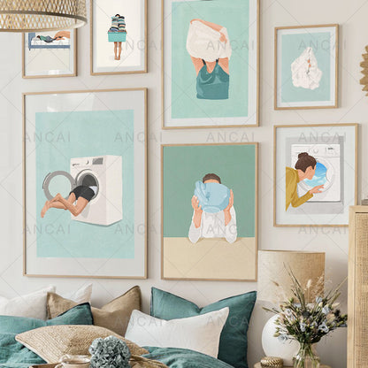 DecorBites™ "Laundry Girl Nordic Wall Art Print"