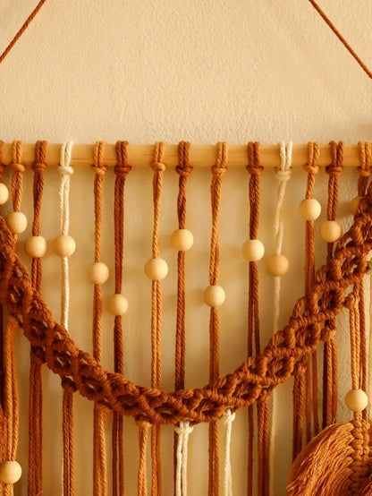 Boho green & beige macrame wall hanging living room leaf decor