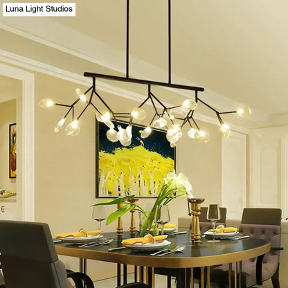Modern black island chandelier with clear glass globes for bedroom