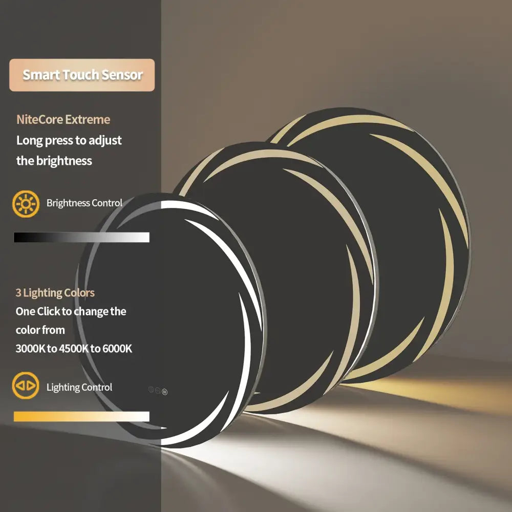 Modern led backlit round bathroom mirror with dual glow rings
