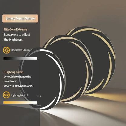 Modern led backlit round bathroom mirror with dual glow rings
