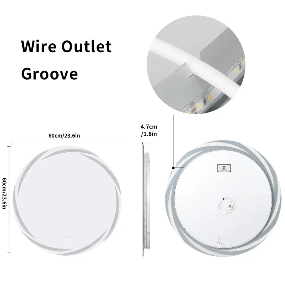 Modern led backlit round bathroom mirror with dual glow rings