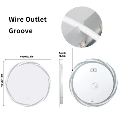 Modern led backlit round bathroom mirror with dual glow rings