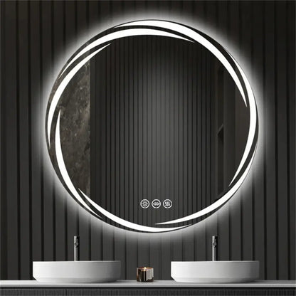 Modern led backlit round bathroom mirror with dual glow rings
