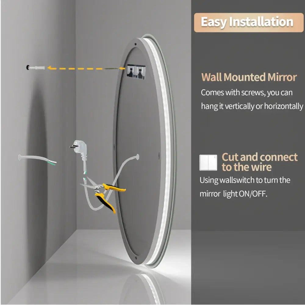Modern led backlit round bathroom mirror with dual glow rings