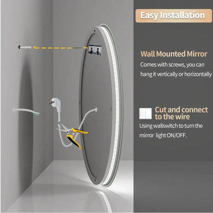 Modern led backlit round bathroom mirror with dual glow rings