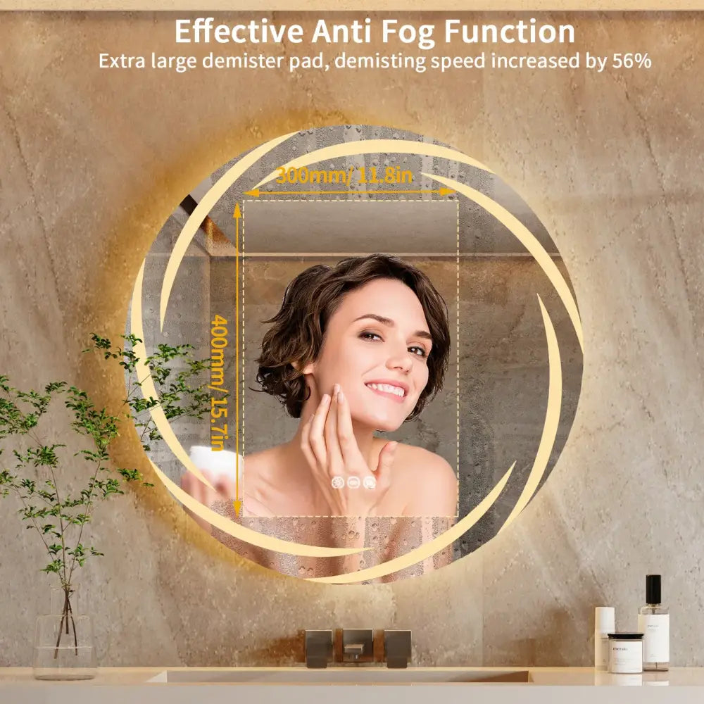 Modern led backlit round bathroom mirror with dual glow rings