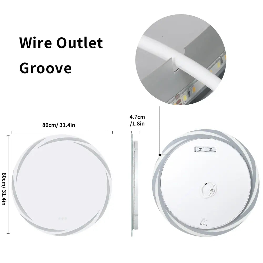 Modern led backlit round bathroom mirror with dual glow rings
