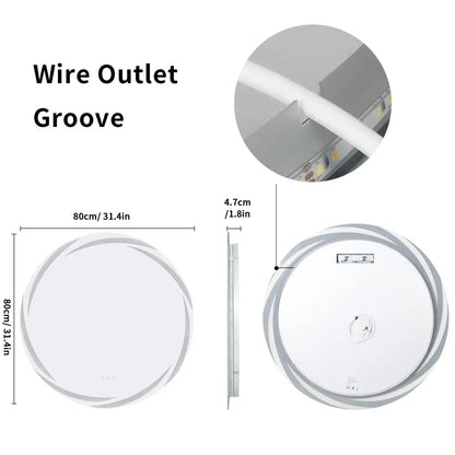 Modern led backlit round bathroom mirror with dual glow rings