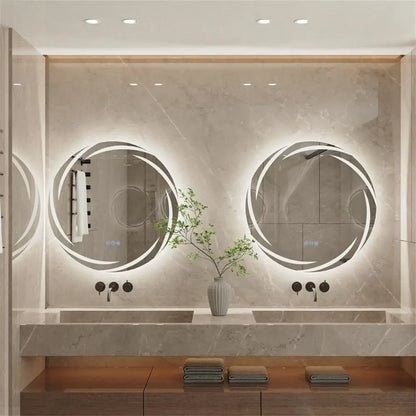 Modern led backlit round bathroom mirror with dual glow rings
