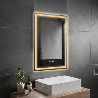 Modern rectangular led bathroom mirror with anti fog time display