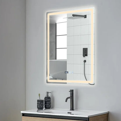 Modern rectangular led bathroom mirror with anti fog time display