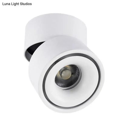 Modern black & white round led flush mount – bedroom metallic shade