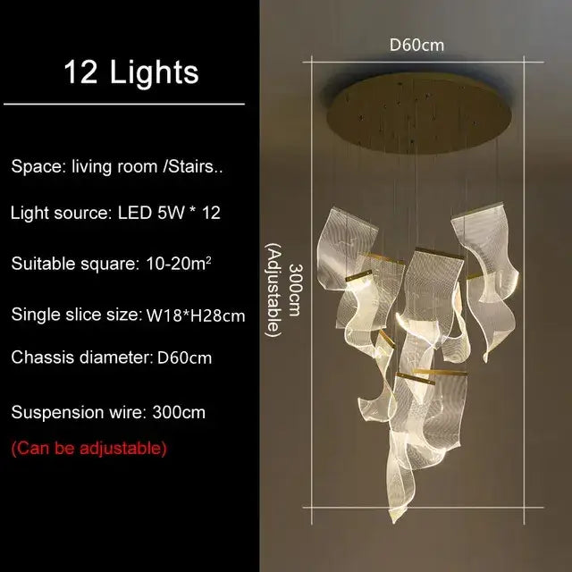Modern gold sculptural led ceiling chandelier living room light