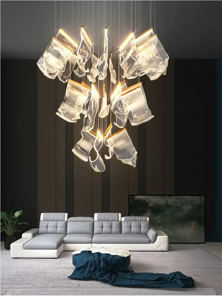 Modern gold sculptural led ceiling chandelier living room light