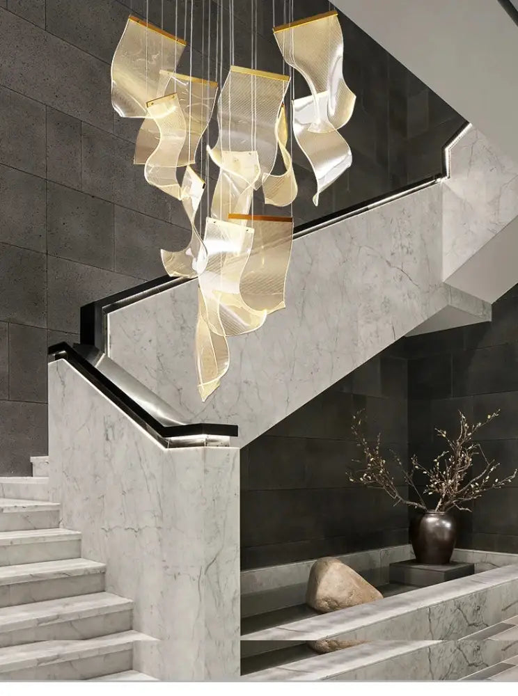 Modern gold sculptural led ceiling chandelier living room light