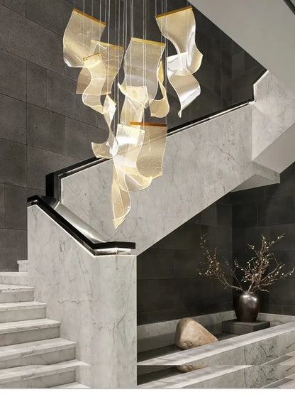 Modern gold sculptural led ceiling chandelier living room light