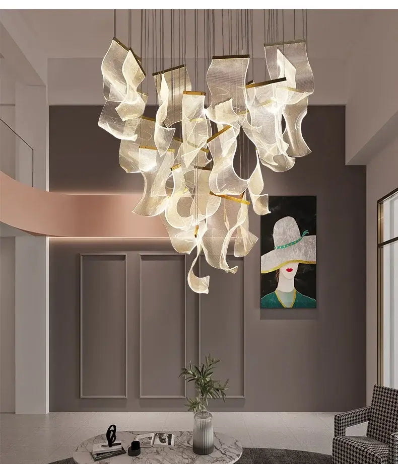 Modern gold sculptural led ceiling chandelier living room light