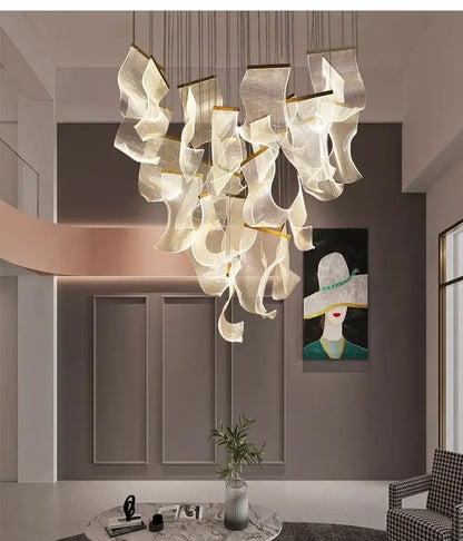 Modern gold sculptural led ceiling chandelier living room light