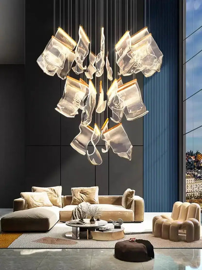 Modern gold sculptural led ceiling chandelier living room light