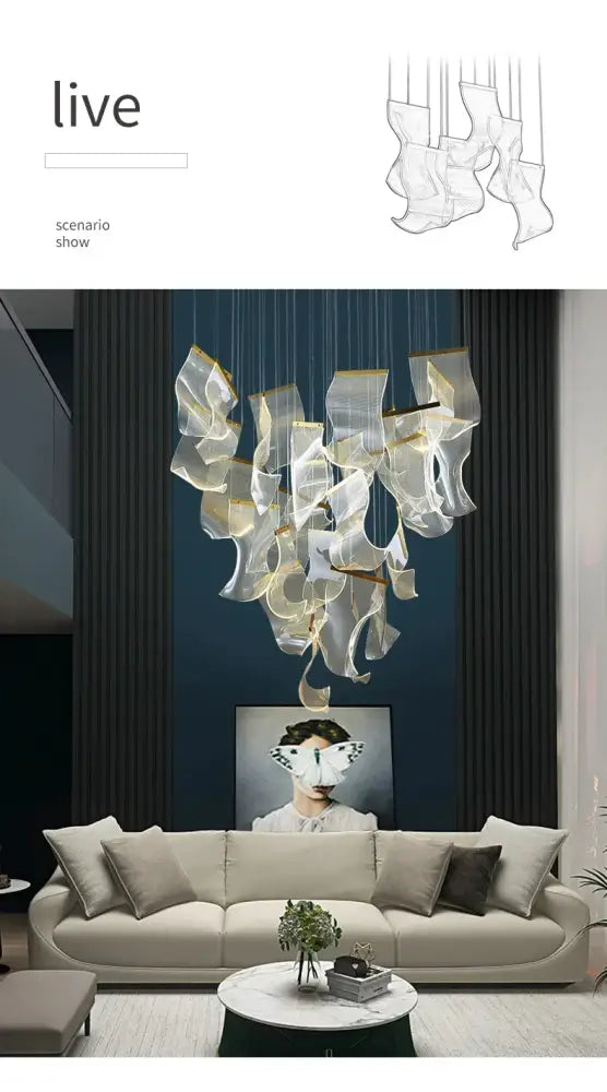 Modern gold sculptural led ceiling chandelier living room light