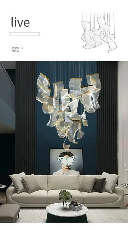 Modern gold sculptural led ceiling chandelier living room light