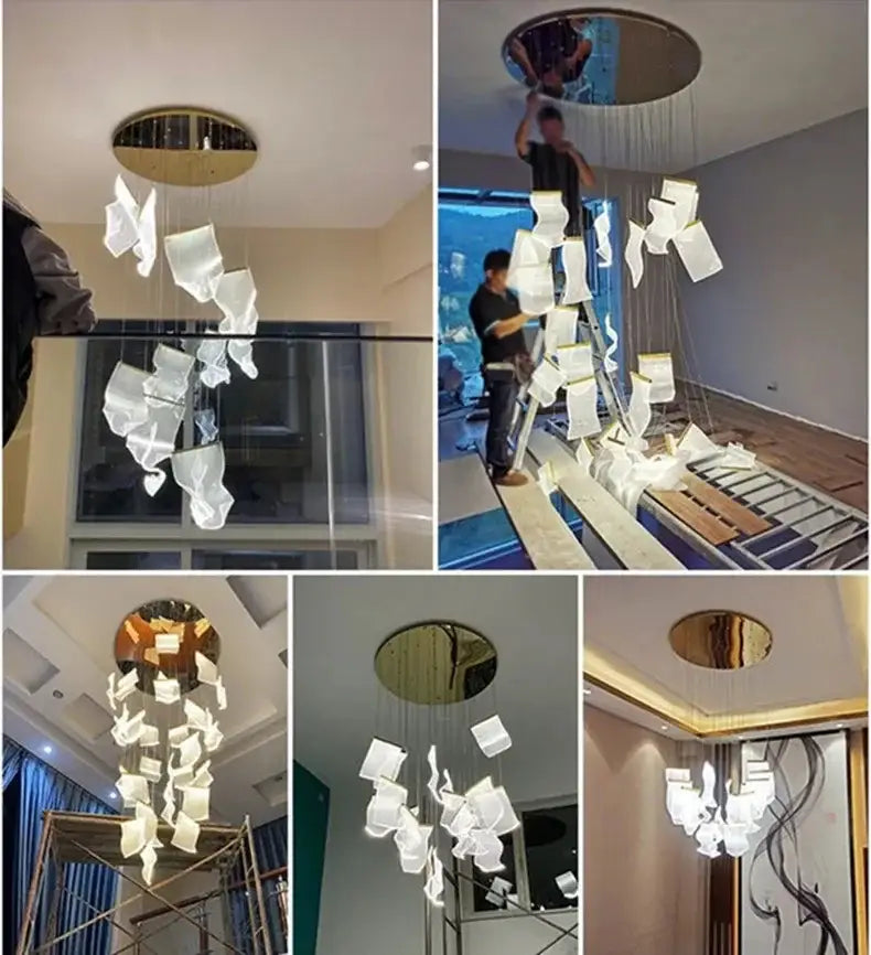 Modern gold sculptural led ceiling chandelier living room light