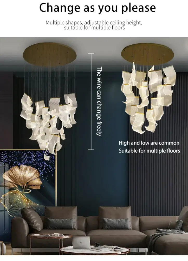 Modern gold sculptural led ceiling chandelier living room light
