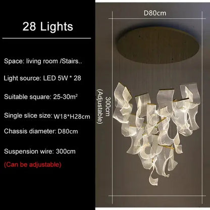 Modern gold sculptural led ceiling chandelier living room light