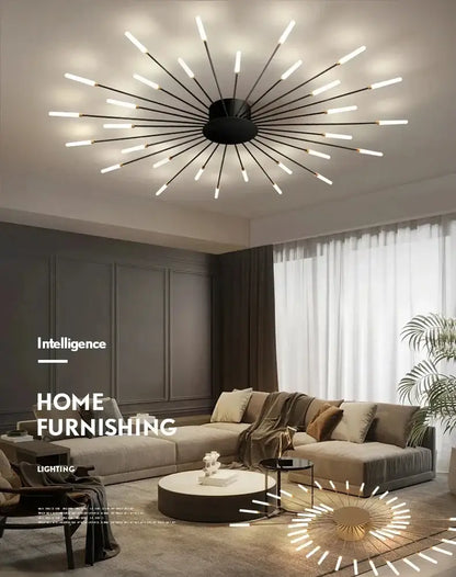 Modern gold led ceiling lamp living room radial chandelier