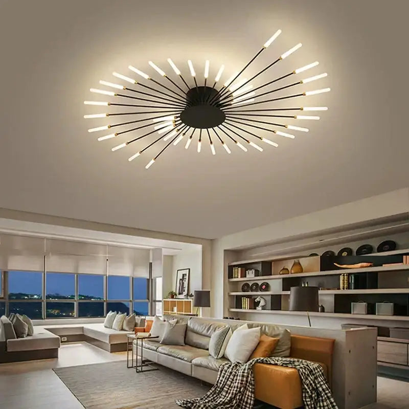 Modern gold led ceiling lamp living room radial chandelier