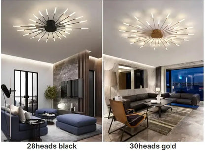 Modern gold led ceiling lamp living room radial chandelier