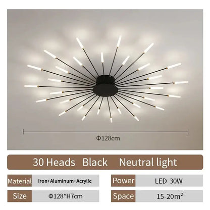 Modern gold led ceiling lamp living room radial chandelier