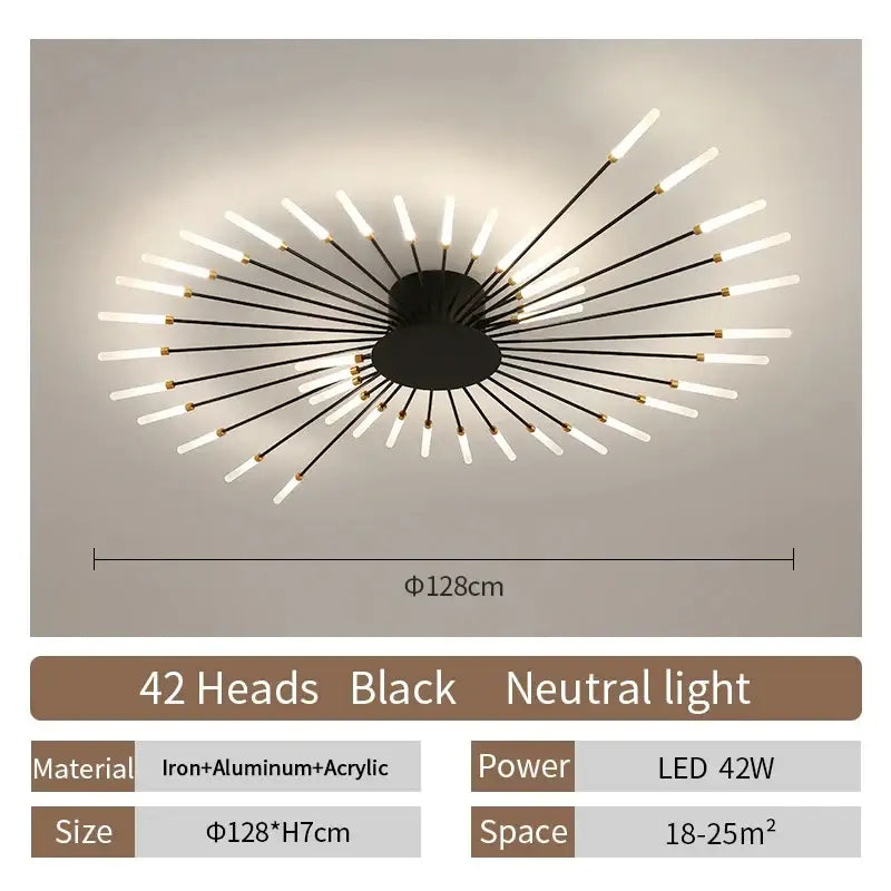 Modern gold led ceiling lamp living room radial chandelier