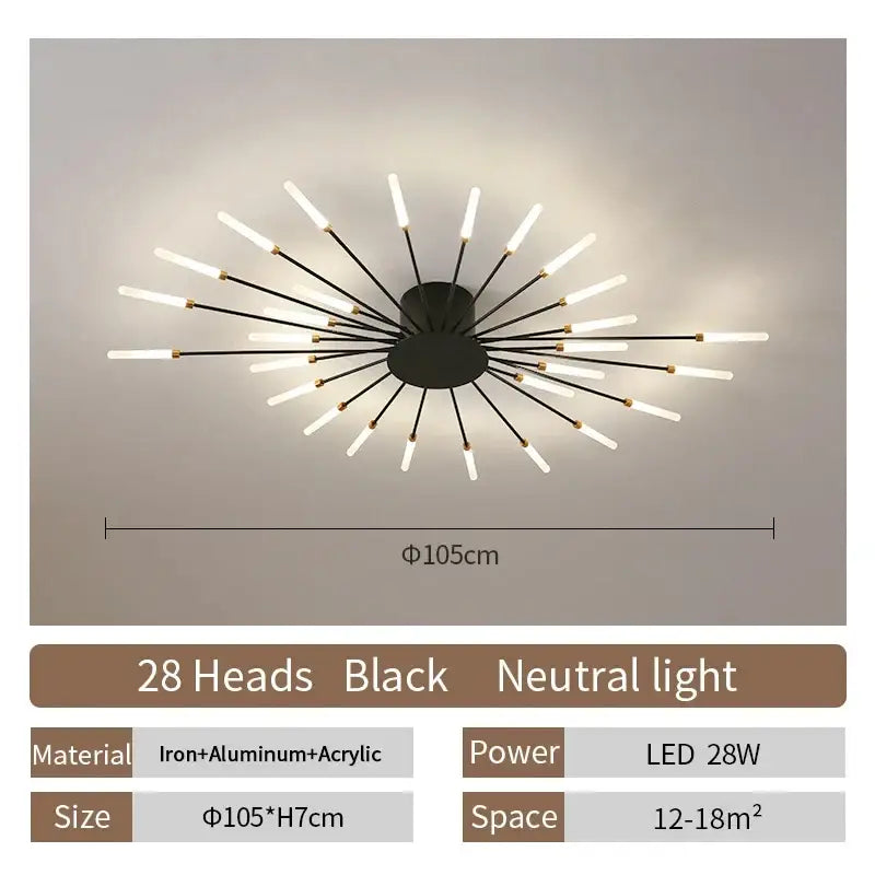 Modern gold led ceiling lamp living room radial chandelier