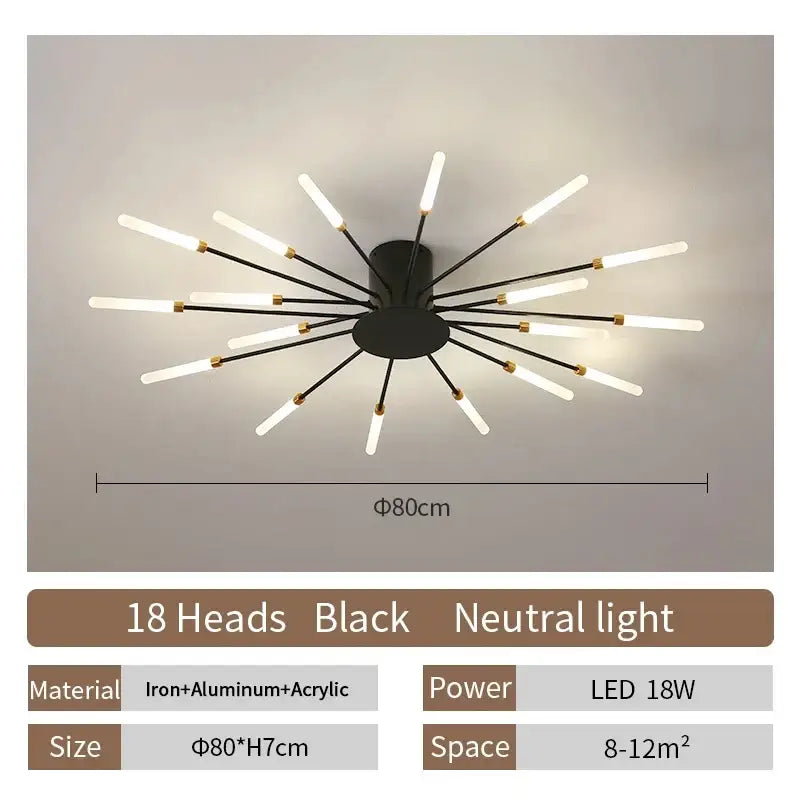 Modern gold led ceiling lamp living room radial chandelier