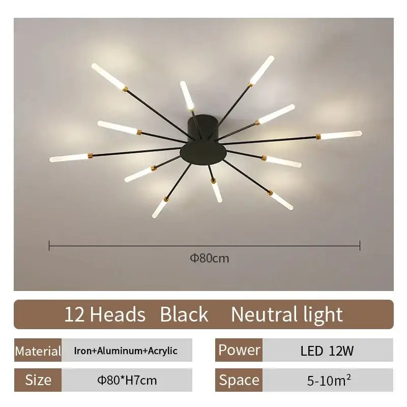 Modern gold led ceiling lamp living room radial chandelier