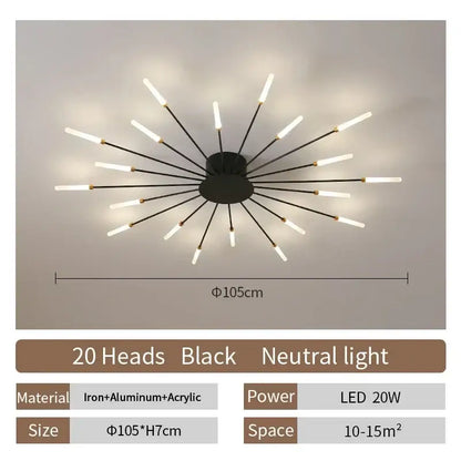 Modern gold led ceiling lamp living room radial chandelier