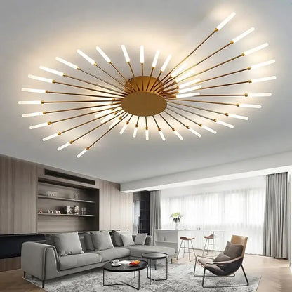 Modern gold led ceiling lamp living room radial chandelier