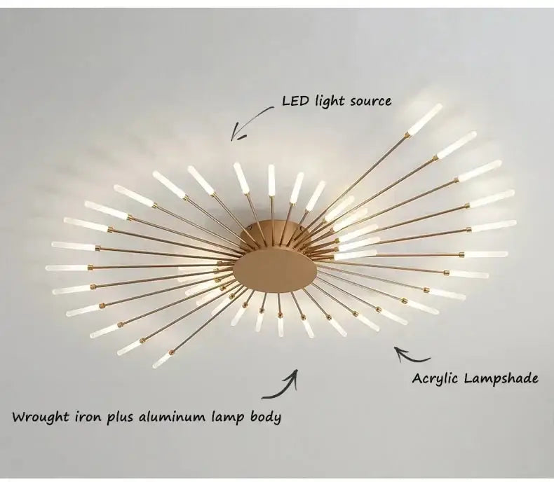 Modern gold led ceiling lamp living room radial chandelier