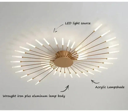 Modern gold led ceiling lamp living room radial chandelier