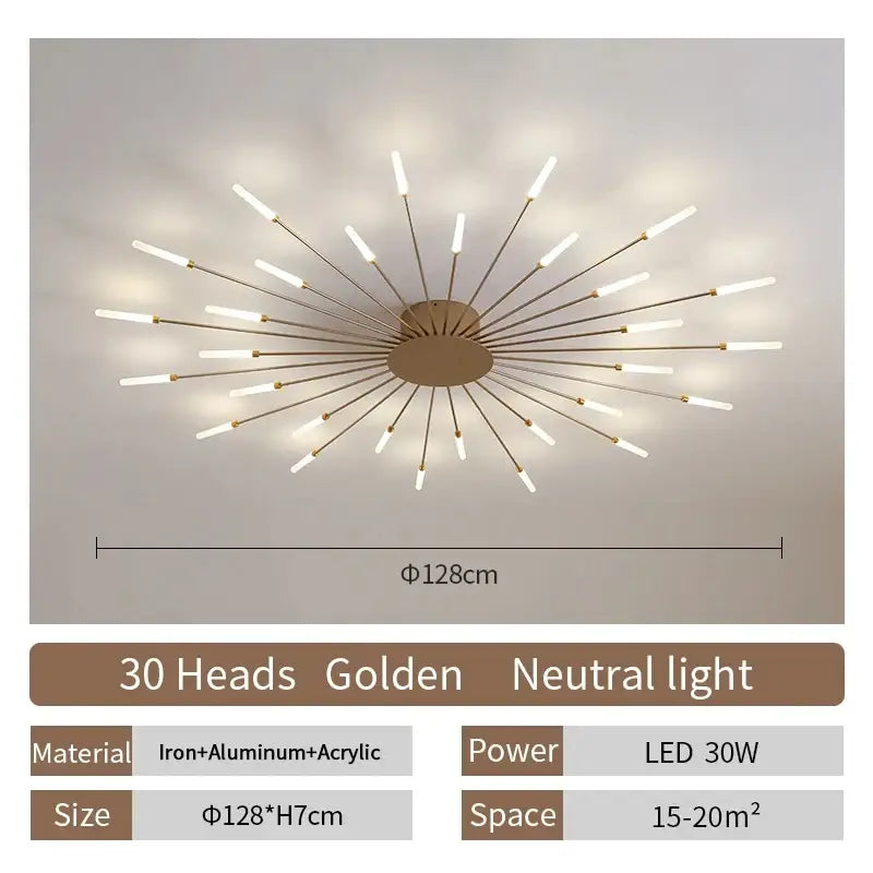 Modern gold led ceiling lamp living room radial chandelier