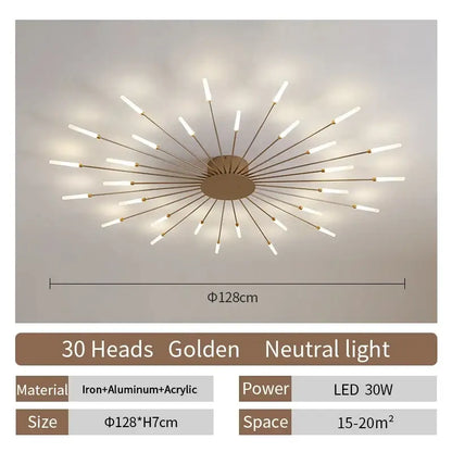 Modern gold led ceiling lamp living room radial chandelier