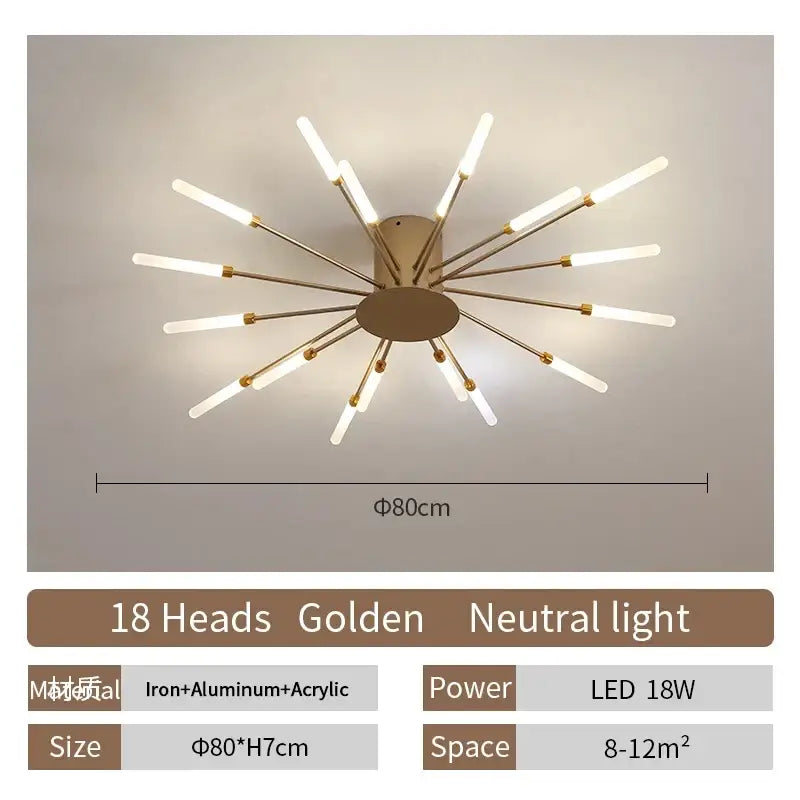 Modern gold led ceiling lamp living room radial chandelier