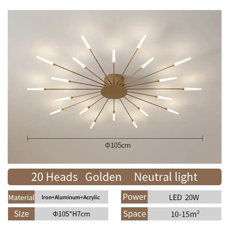 Modern gold led ceiling lamp living room radial chandelier