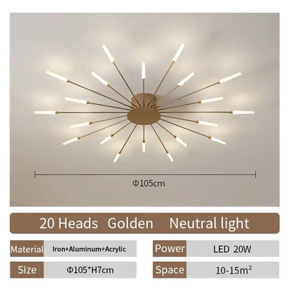 Modern gold led ceiling lamp living room radial chandelier