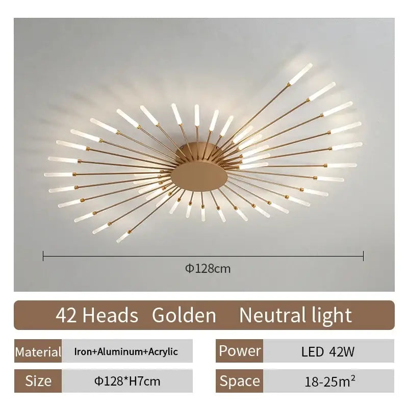 Modern gold led ceiling lamp living room radial chandelier