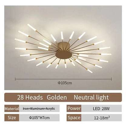 Modern gold led ceiling lamp living room radial chandelier